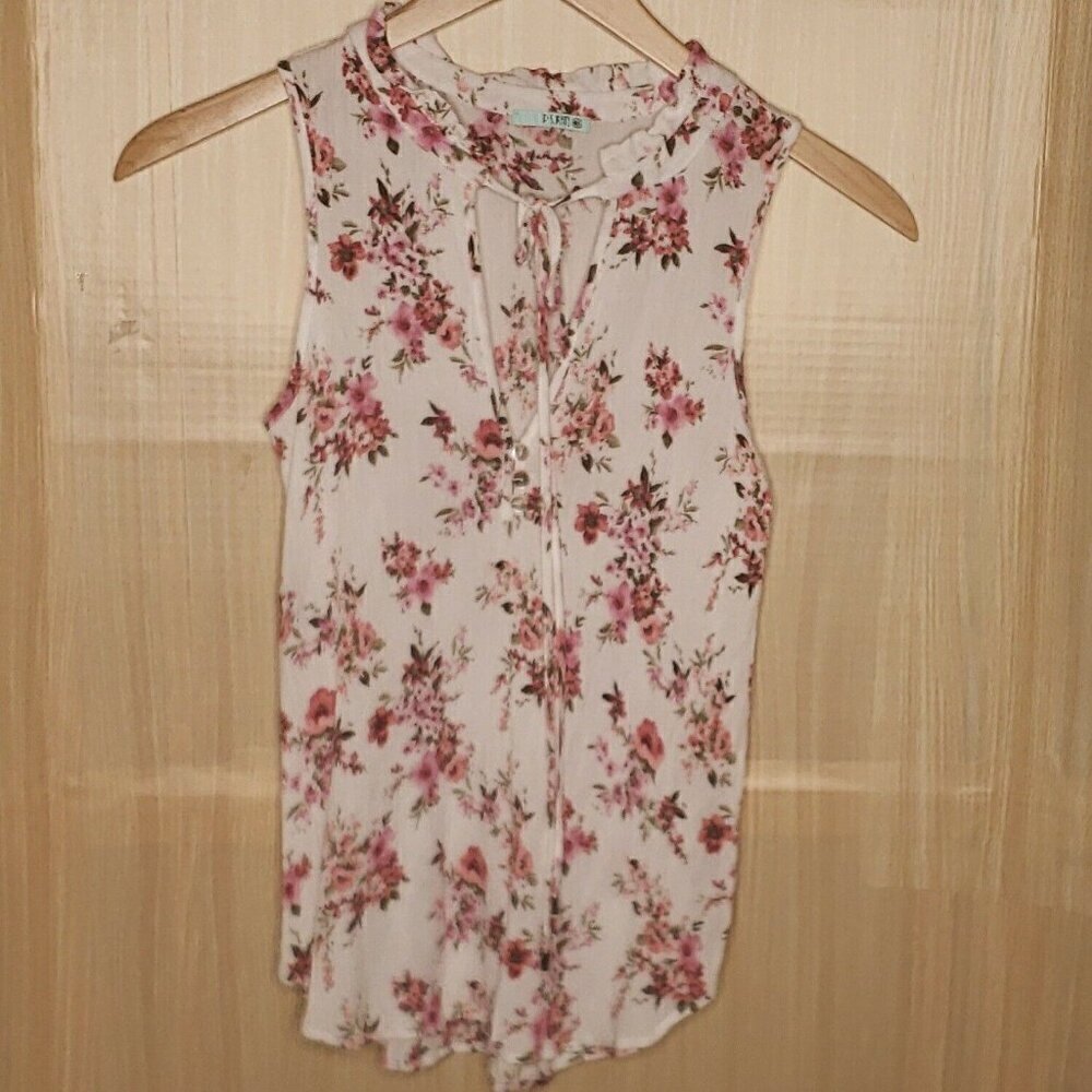 P.S. Kate Womens White Floral Sleeveless Textured Top Small